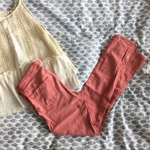 AG Denim The Legging Ankle Skinny Coral Polka Dot